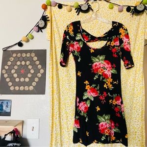 Floral on black background darling mini dress